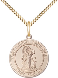 [8039RDGF/18G] 14kt Gold Filled Saint Gabriel the Archangel Pendant on a 18 inch Gold Plate Light Curb chain