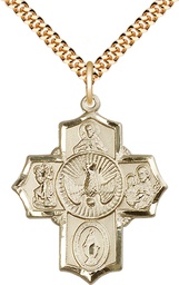 [5690GF/24G] 14kt Gold Filled 5-Way Pendant on a 24 inch Gold Plate Heavy Curb chain