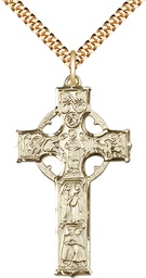 [5459GF/24G] 14kt Gold Filled Celtic Cross Pendant on a 24 inch Gold Plate Heavy Curb chain