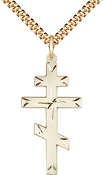 [0251GF/24G] 14kt Gold Filled Cross Pendant on a 24 inch Gold Plate Heavy Curb chain