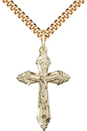 [0665GF/24G] 14kt Gold Filled Crucifix Pendant on a 24 inch Gold Plate Heavy Curb chain