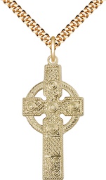 [0242GF/24G] 14kt Gold Filled Kilklispeen Cross Pendant on a 24 inch Gold Plate Heavy Curb chain