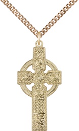 [0242GF/24GF] 14kt Gold Filled Kilklispeen Cross Pendant on a 24 inch Gold Filled Heavy Curb chain
