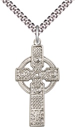 [0242SS/24S] Sterling Silver Kilklispeen Cross Pendant on a 24 inch Light Rhodium Heavy Curb chain