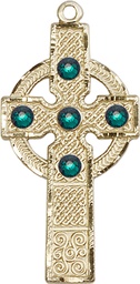 [0252GF-STN5] 14kt Gold Filled Kilklispeen Cross w/ Emerald Stone Medal with a 3mm Emerald Swarovski stone