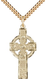 [0252GF/24G] 14kt Gold Filled Kilklispeen Cross Pendant on a 24 inch Gold Plate Heavy Curb chain