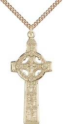 [0255GF/24GF] 14kt Gold Filled Scriptures Cross Pendant on a 24 inch Gold Filled Heavy Curb chain