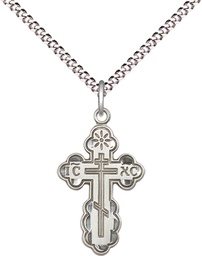 [0256SS/18S] Sterling Silver Saint Olga Cross Pendant on a 18 inch Light Rhodium Light Curb chain