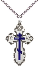 [0258ESS/24SS] Sterling Silver Saint Olga Cross Pendant on a 24 inch Sterling Silver Heavy Curb chain