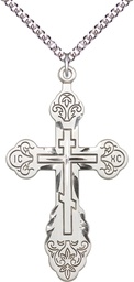 [0262SS/24SS] Sterling Silver Vladimir Cross Pendant on a 24 inch Sterling Silver Heavy Curb chain