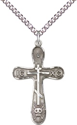 [0263SS/24SS] Sterling Silver Golgotha Cross Pendant on a 24 inch Sterling Silver Heavy Curb chain