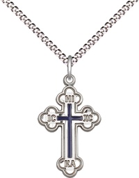 [0272ESS/18S] Sterling Silver Russian Cross Pendant on a 18 inch Light Rhodium Light Curb chain