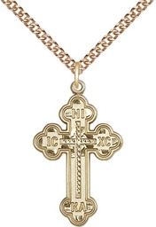 [0273GF/24G] 14kt Gold Filled Russian Cross Pendant on a 24 inch Gold Plate Heavy Curb chain