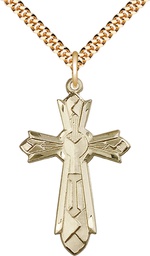 [6031GF/24G] 14kt Gold Filled Mosaic Cross Pendant on a 24 inch Gold Plate Heavy Curb chain