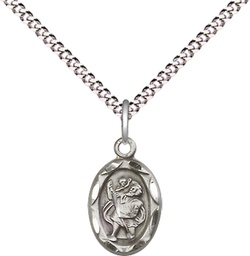 [0301CSS/18S] Sterling Silver Saint Christopher Pendant on a 18 inch Light Rhodium Light Curb chain