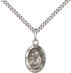 [0301DSS/18S] Sterling Silver Saint Anthony Pendant on a 18 inch Light Rhodium Light Curb chain