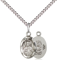 [0301SSS/18S] Sterling Silver Scapular Pendant on a 18 inch Light Rhodium Light Curb chain