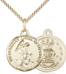 [0341GF1/18G] 14kt Gold Filled Guardian Angel Air Force Pendant on a 18 inch Gold Plate Light Curb chain