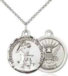 [0341SS6/18SS] Sterling Silver Guardian Angel Navy Pendant on a 18 inch Sterling Silver Light Curb chain