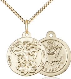 [0342GF2/18G] 14kt Gold Filled Saint Michael Army Pendant on a 18 inch Gold Plate Light Curb chain