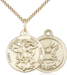[0342GF6/18G] 14kt Gold Filled Saint Michael Navy Pendant on a 18 inch Gold Plate Light Curb chain