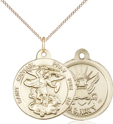 [0342GF6/18GF] 14kt Gold Filled Saint Michael Navy Pendant on a 18 inch Gold Filled Light Curb chain