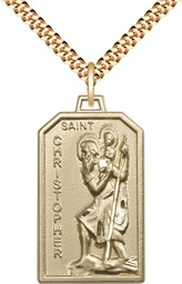 [5721GF/24G] 14kt Gold Filled Saint Christopher Pendant on a 24 inch Gold Plate Heavy Curb chain