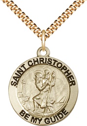 [4075GF/24G] 14kt Gold Filled Saint Christopher Pendant on a 24 inch Gold Plate Heavy Curb chain