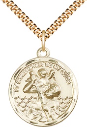 [0036CGF/24G] 14kt Gold Filled Saint Christopher Pendant on a 24 inch Gold Plate Heavy Curb chain