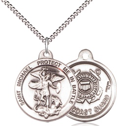 [0344SS3/18S] Sterling Silver Saint Michael Coast Guard Pendant on a 18 inch Light Rhodium Light Curb chain