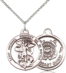 [0344SS3/18SS] Sterling Silver Saint Michael Coast Guard Pendant on a 18 inch Sterling Silver Light Curb chain