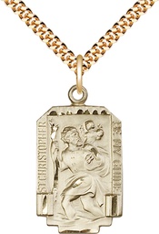 [4209GF/24G] 14kt Gold Filled Saint Christopher Pendant on a 24 inch Gold Plate Heavy Curb chain