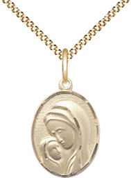 [0447GF/18G] 14kt Gold Filled Madonna &amp; Child Pendant on a 18 inch Gold Plate Light Curb chain