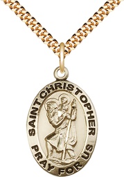 [4020GF/24G] 14kt Gold Filled Saint Christopher Pendant on a 24 inch Gold Plate Heavy Curb chain