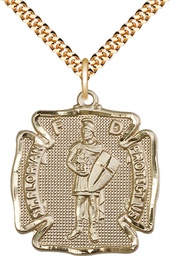 [5445GF/24G] 14kt Gold Filled Saint Florian Pendant on a 24 inch Gold Plate Heavy Curb chain