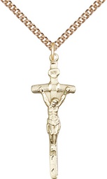 [0564GF/24GF] 14kt Gold Filled Papal Crucifix Pendant on a 24 inch Gold Filled Heavy Curb chain