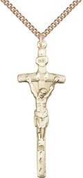 [0565GF/24GF] 14kt Gold Filled Papal Crucifix Pendant on a 24 inch Gold Filled Heavy Curb chain