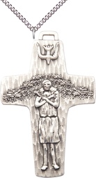 [0566SS/24SS] Sterling Silver Papal Crucifix Pendant on a 24 inch Sterling Silver Heavy Curb chain
