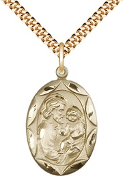 [0801KGF/24G] 14kt Gold Filled Saint Joseph Pendant on a 24 inch Gold Plate Heavy Curb chain