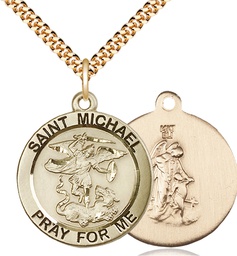 [4082GF/24G] 14kt Gold Filled Saint Michael the Archangel Pendant on a 24 inch Gold Plate Heavy Curb chain