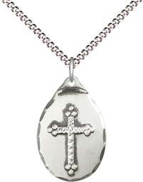 [0599YSS/18S] Sterling Silver Cross Pendant on a 18 inch Light Rhodium Light Curb chain