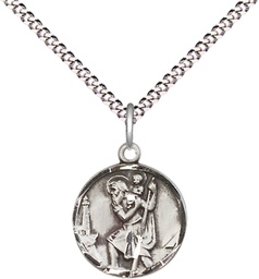 [0601CSS/18S] Sterling Silver Saint Christopher Pendant on a 18 inch Light Rhodium Light Curb chain