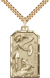 [5720GF/24G] 14kt Gold Filled Saint Michael the Archangel Pendant on a 24 inch Gold Plate Heavy Curb chain