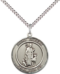 [8045RDSS/18S] Sterling Silver Saint Hubert of Liege Pendant on a 18 inch Light Rhodium Light Curb chain