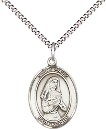[8047SS/18S] Sterling Silver Saint Emily de Vialar Pendant on a 18 inch Light Rhodium Light Curb chain