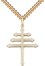 [0084GF/24G] 14kt Gold Filled Maronite Cross Pendant on a 24 inch Gold Plate Heavy Curb chain