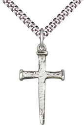 [0085SS/24S] Sterling Silver Nail Cross Pendant on a 24 inch Light Rhodium Heavy Curb chain