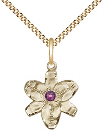 [0088GF-STN2/18G] 14kt Gold Filled Chastity Pendant with a 3mm Amethyst Swarovski stone on a 18 inch Gold Plate Light Curb chain