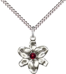 [0088SS-STN1/18S] Sterling Silver Chastity Pendant with a 3mm Garnet Swarovski stone on a 18 inch Light Rhodium Light Curb chain