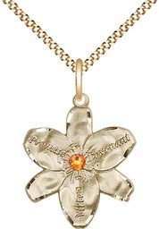 [0089GF-STN11/18G] 14kt Gold Filled Chastity Pendant with a 3mm Topaz Swarovski stone on a 18 inch Gold Plate Light Curb chain